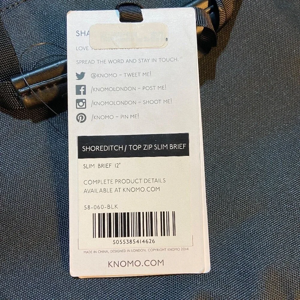 Knomo Shoreditch Unisex Laptop Case Black Top Zip Slim‎ Brief 12